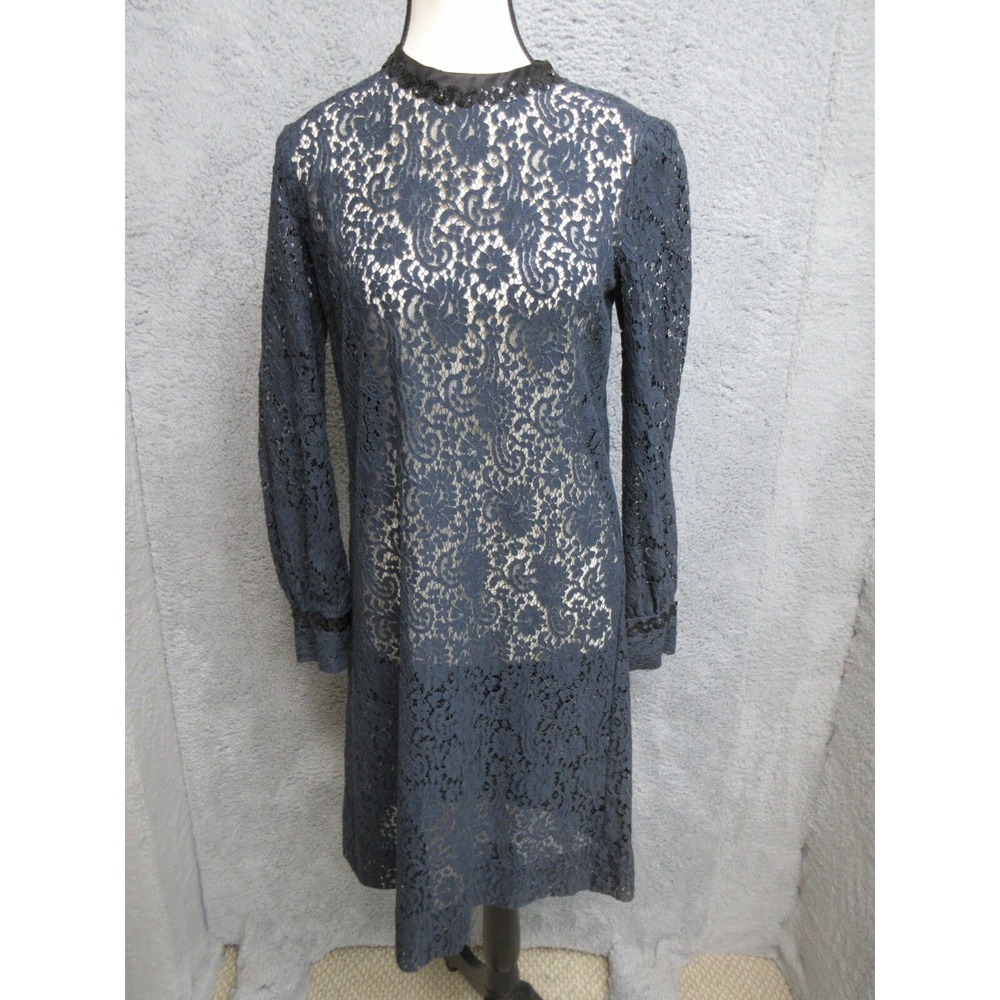 Blue Lace Midi Dress‎ Women S Sheer Sequin Cuff Dark Academia Gothic Romantic